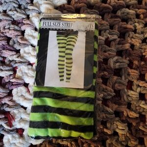 Green and Black Striped Women's Tights